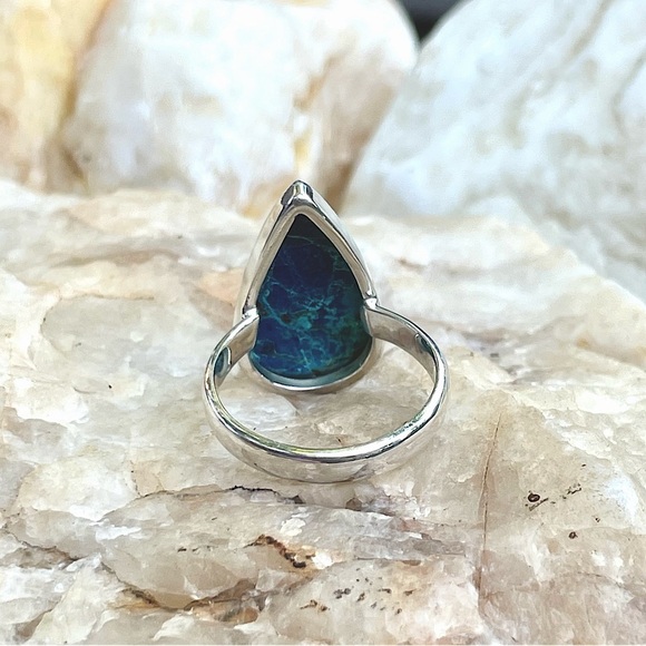 Azurite and Chrysocolla teardrop cabochon 925 sterling silver ring size 8, NWT - Picture 5 of 7